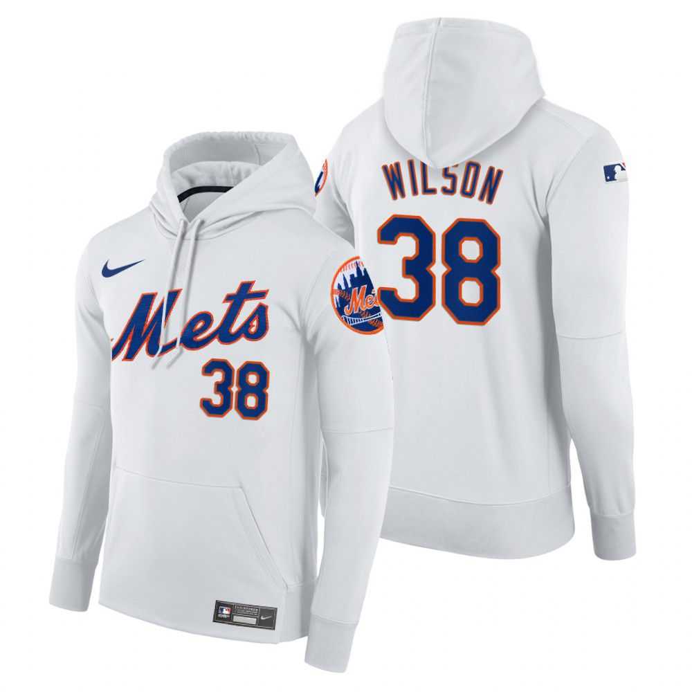 Men New York Mets 38 Wilson white home hoodie 2021 MLB Nike Jerseys